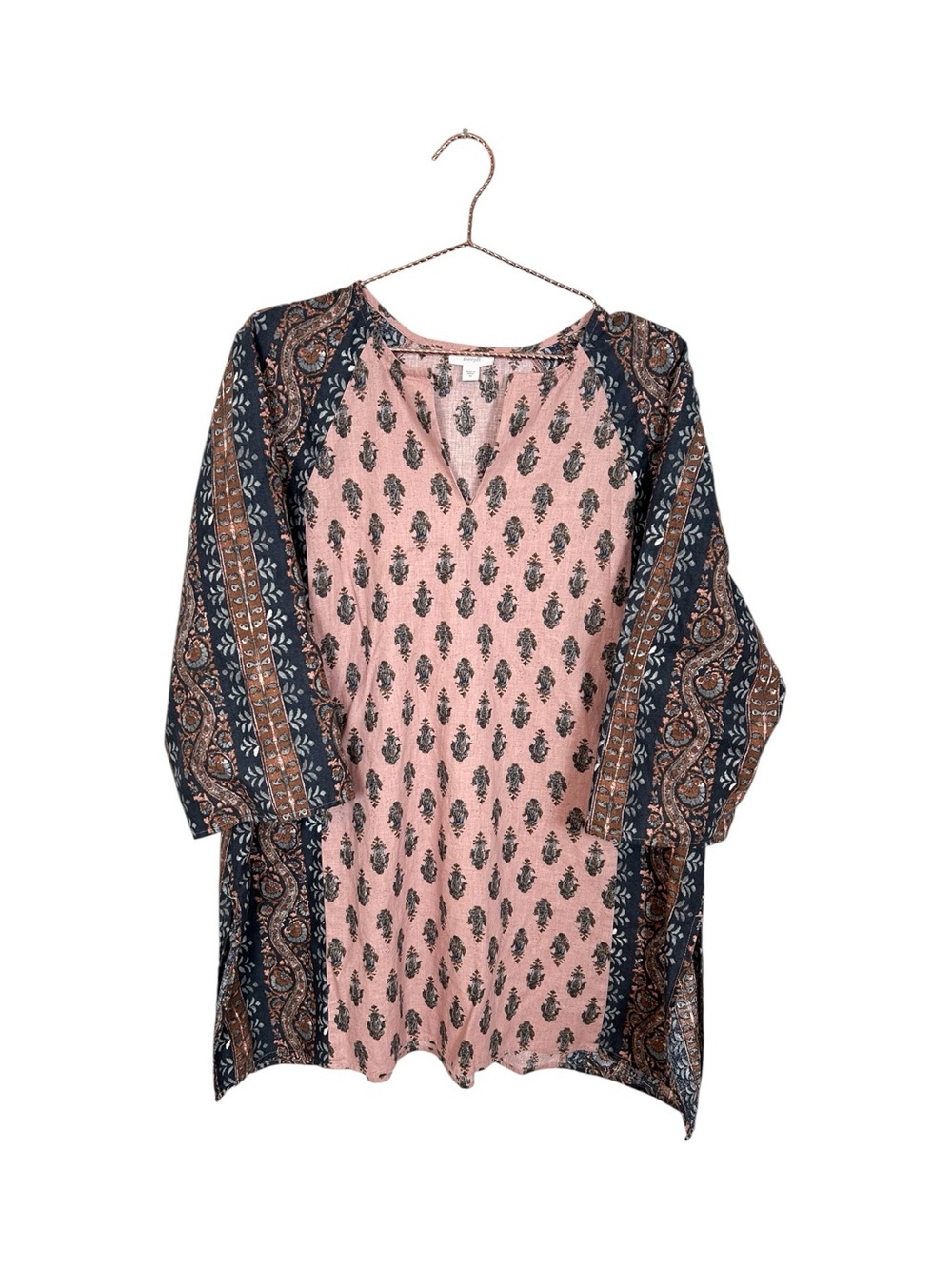 J. Jill Boho Print Linen Cotton Blend Pink Tunic Top